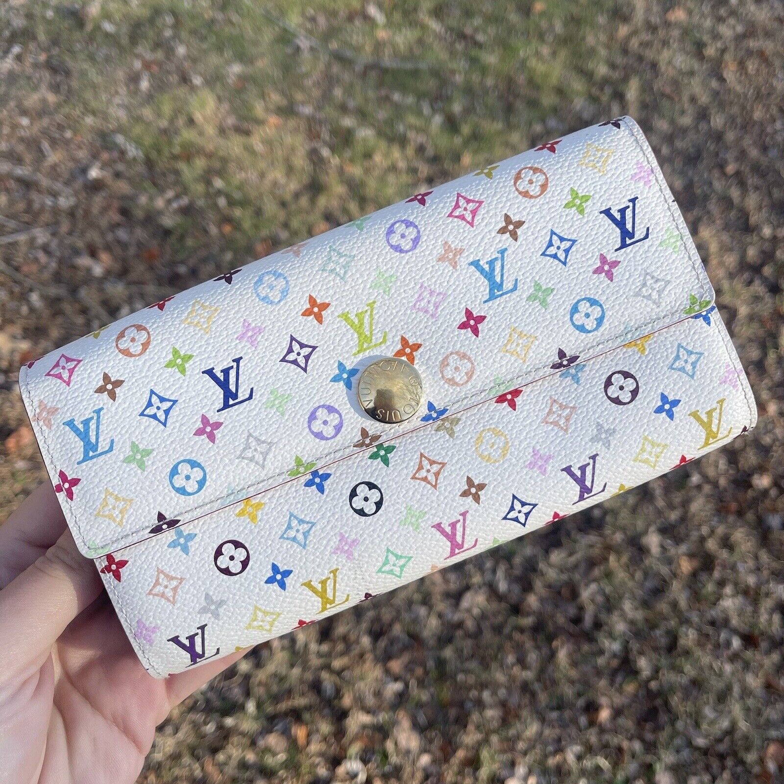 Louis Vuitton White Multicolor Takashi Murakami Sarah Long Wallet